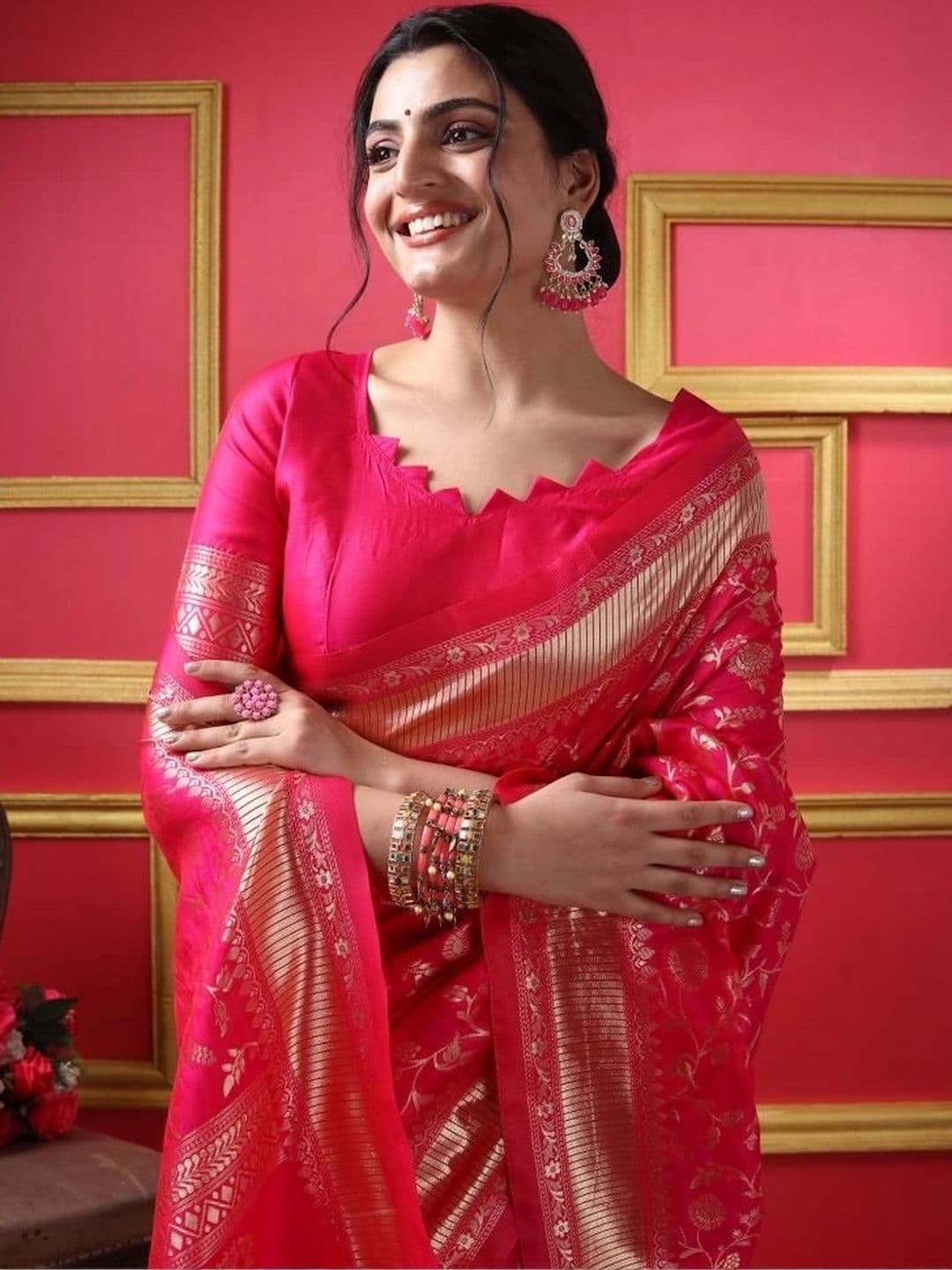 VYOM CREATION Woven Design Zari Art Silk Banarasi Saree thumbnail 6