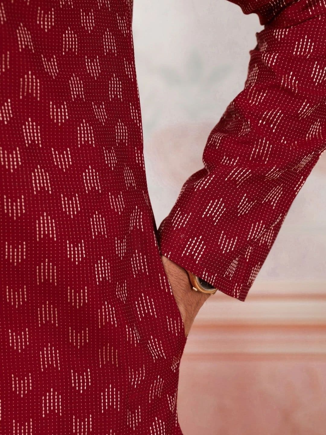 Koshin Geometric Embroidered Mandarin Collar Thread Work Straight Kurta thumbnail 2