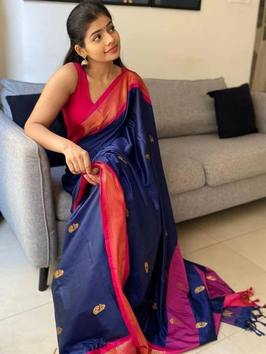 revika Woven Design Zari Art Silk Designer Kanjeevaram Saree thumbnail 6
