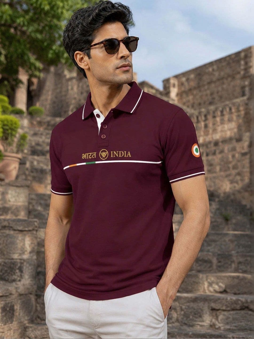 Warrior World Men Typography Printed Polo Collar Pure Cotton T-shirt thumbnail 4