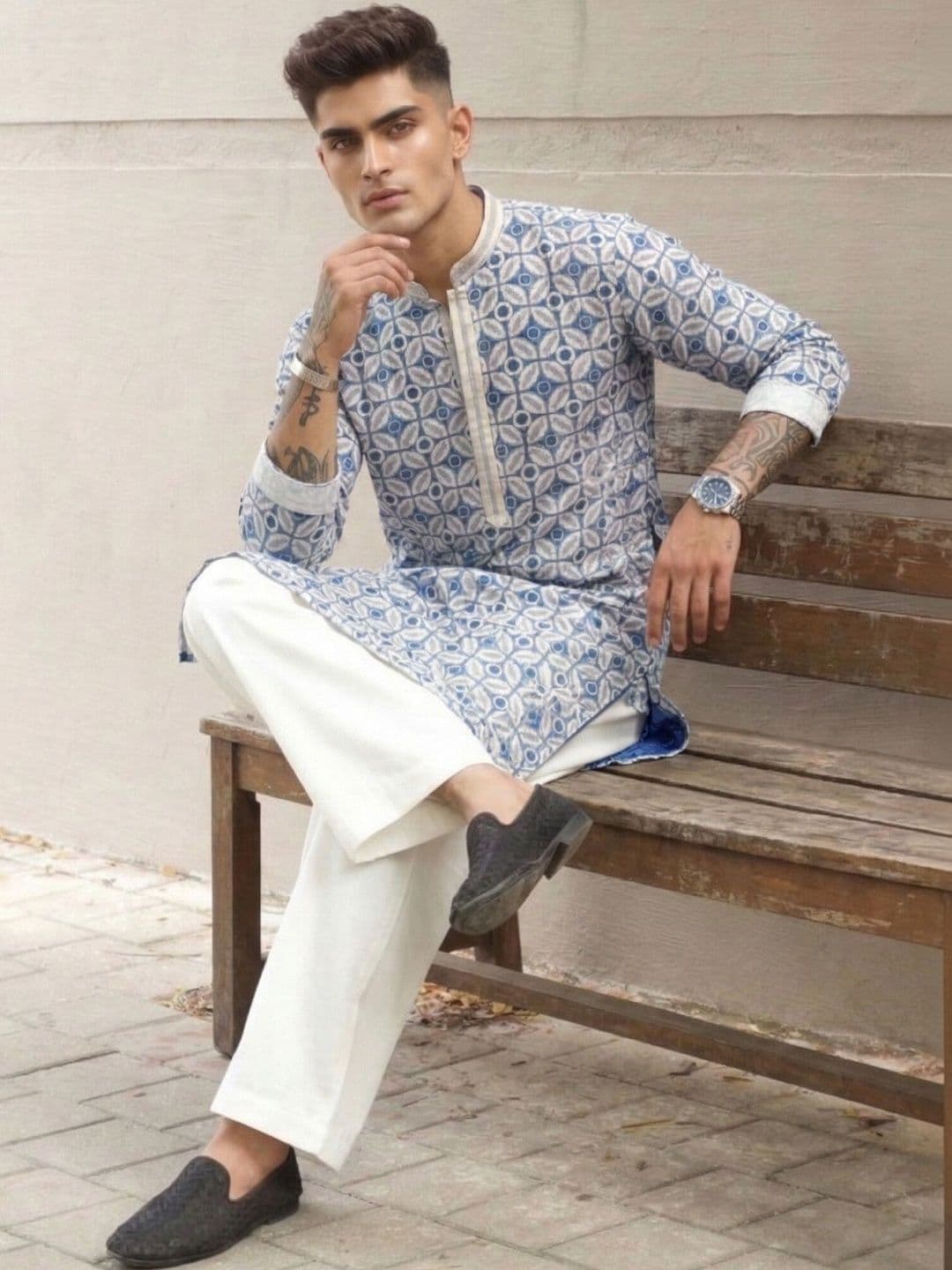 Anouk Men Printed Band Collar Long Sleeves Straight Kurta thumbnail 5