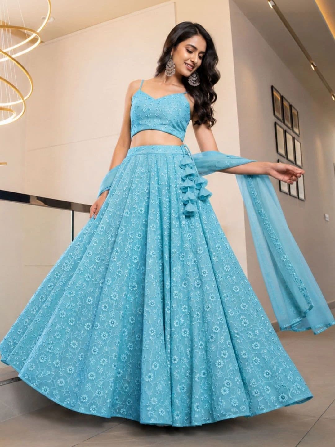 HOUSE OF JAMOTI Embroidered Thread Work Ready to Wear Lehenga & Blouse With Dupatta thumbnail 2