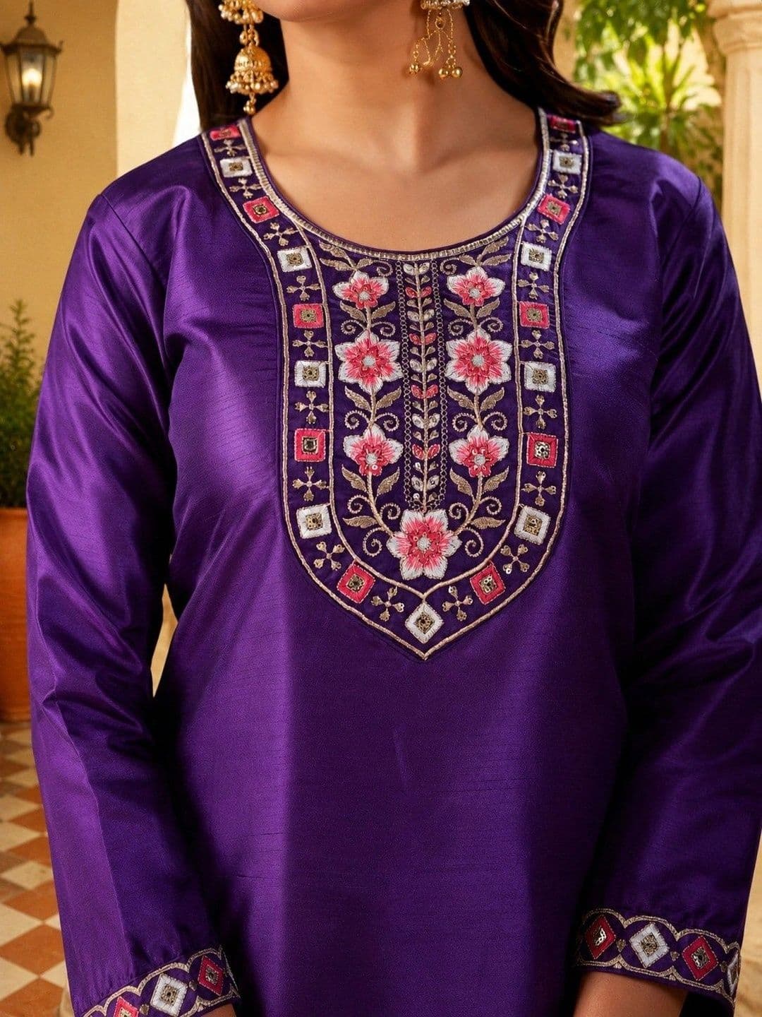 Klotden Women Ethnic Motifs Embroidered Regular Thread Work Kurta with Trousers & With Dupatta thumbnail 7