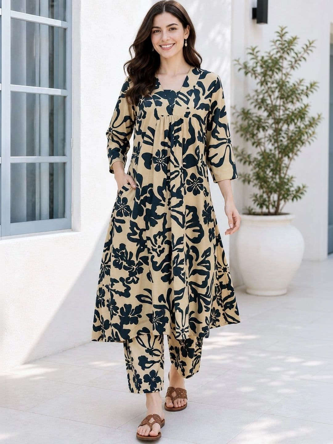 EVANORA Women Floral Printed Regular Kurta with Palazzos thumbnail 3