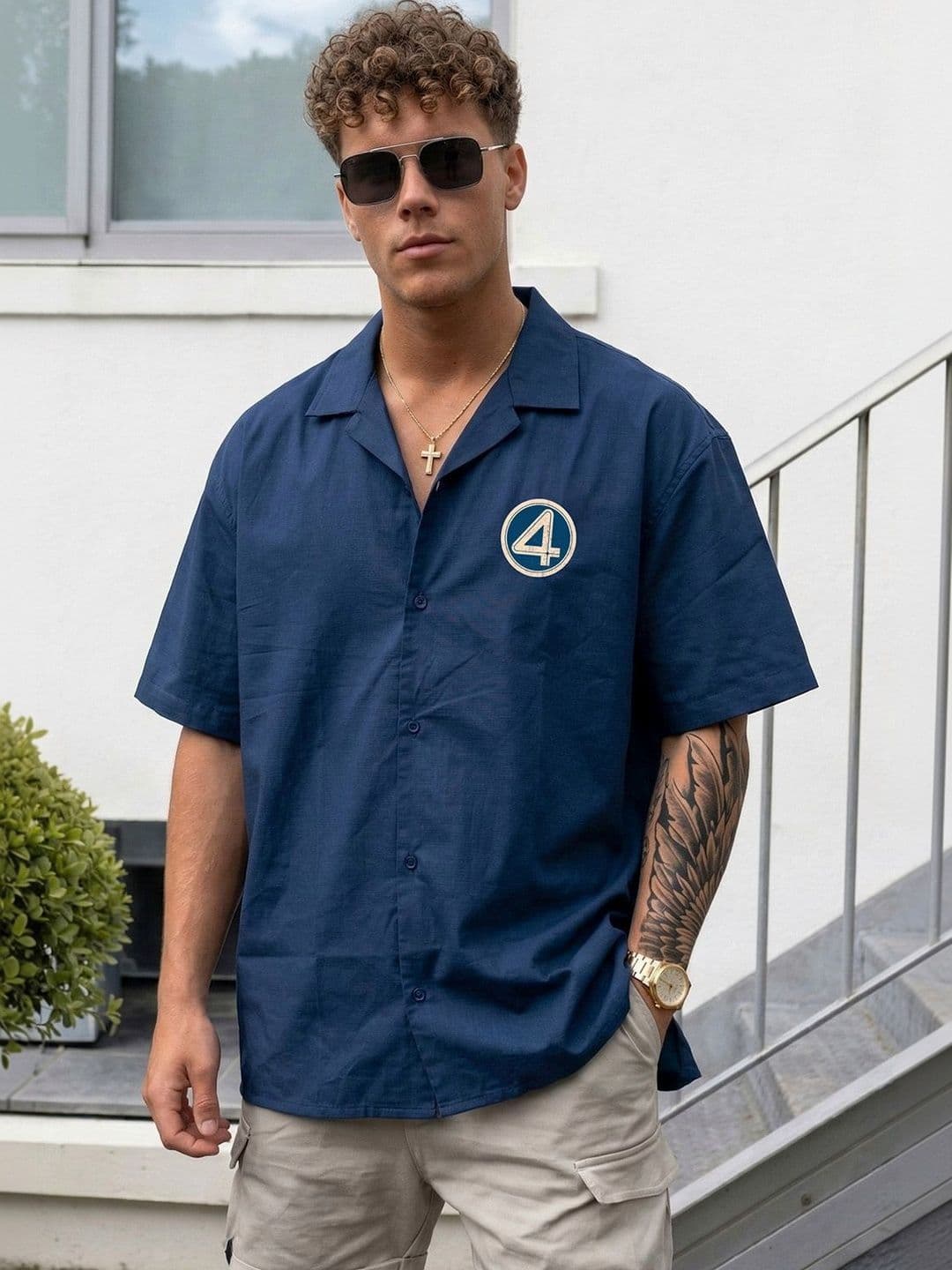 VEIRDO Oversized Camp Superhero Cotton Short Sleeves Fit Shirt thumbnail 3