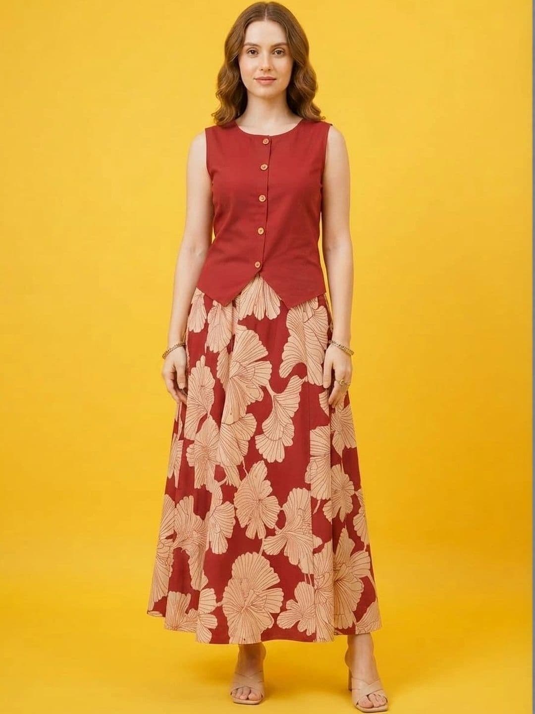 SHRI MAYA BOUTIQUE Women Floral Regular Pure Cotton Kurta with Skirt thumbnail 3