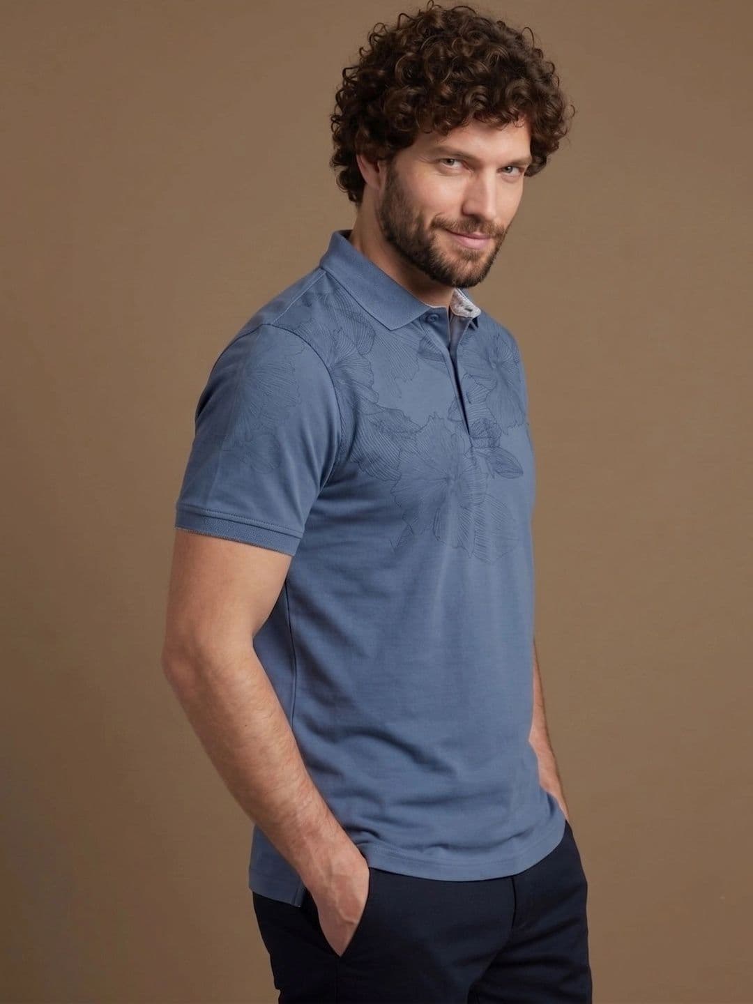 Roadster Men Floral Printed Polo Collar T-shirt thumbnail 3