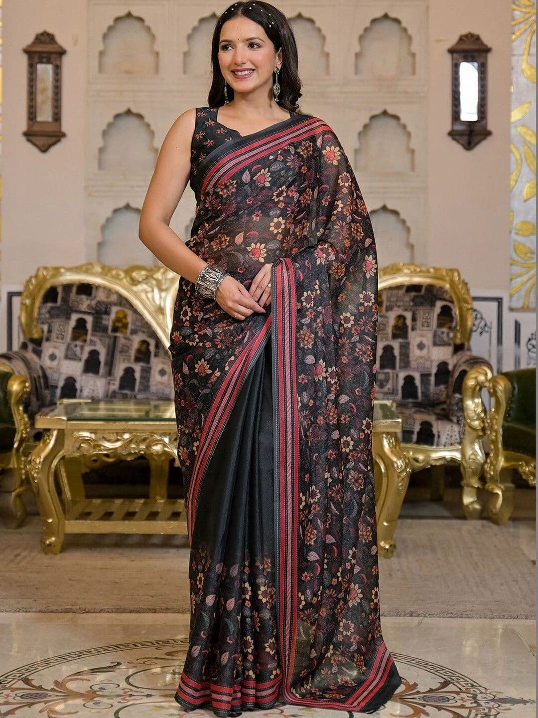 Mitera Floral Pure Georgette Saree - view 1