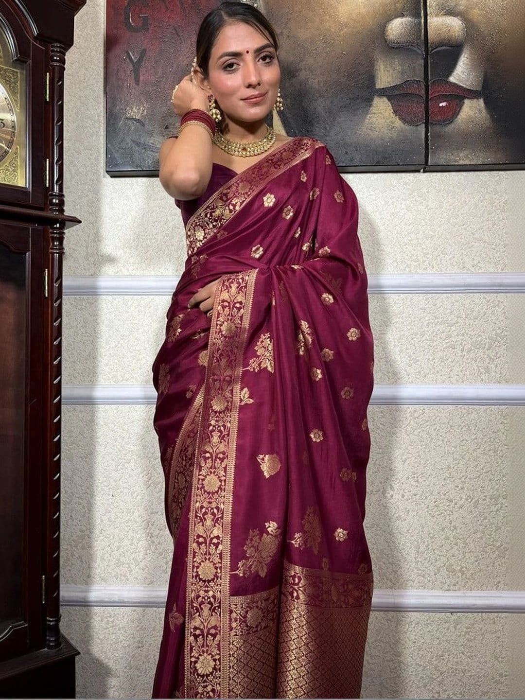 revika Woven Design Zari Art Silk Designer Kanjeevaram Saree thumbnail 5