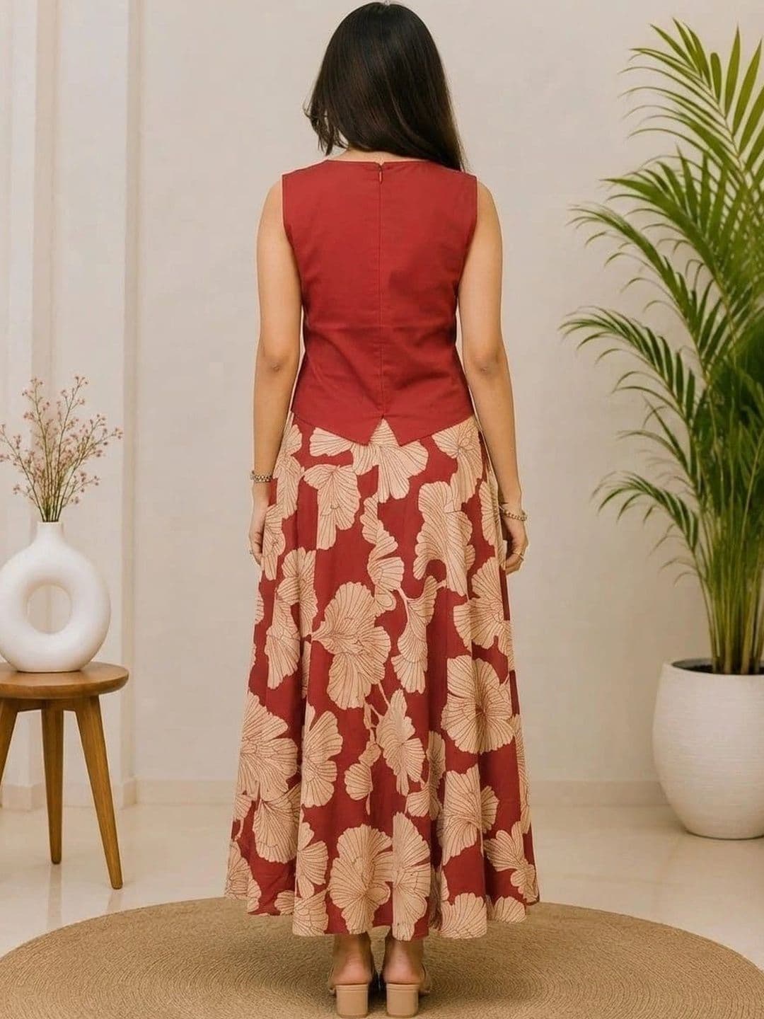 SHRI MAYA BOUTIQUE Women Floral Regular Pure Cotton Kurta with Skirt thumbnail 2