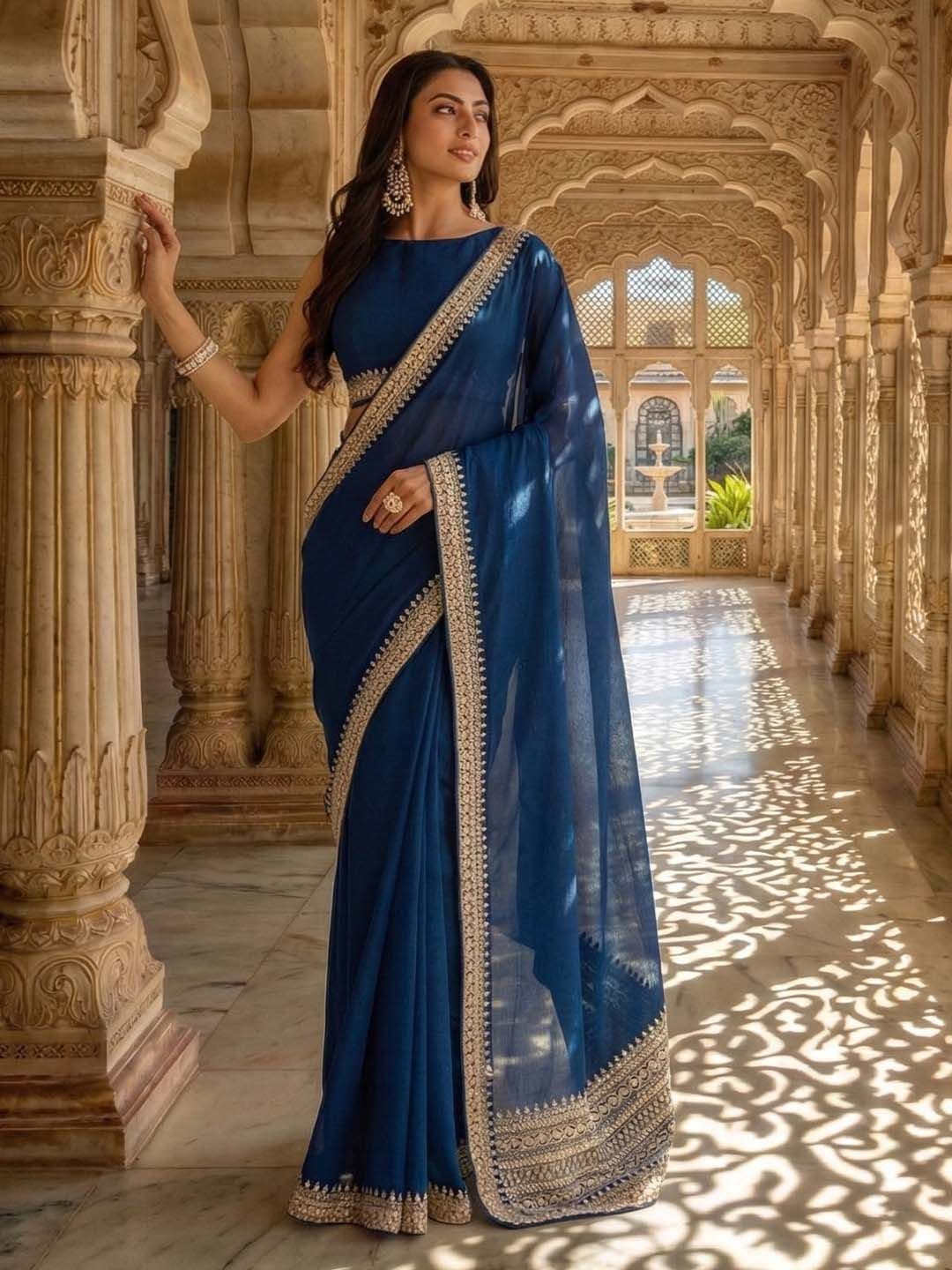 kasee Embellished Embroidered Silk Blend Heavy Work Saree thumbnail 3