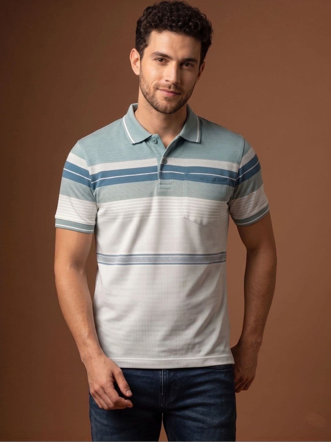 Roadster Men Striped Polo Collar Pockets T-shirt - view 1