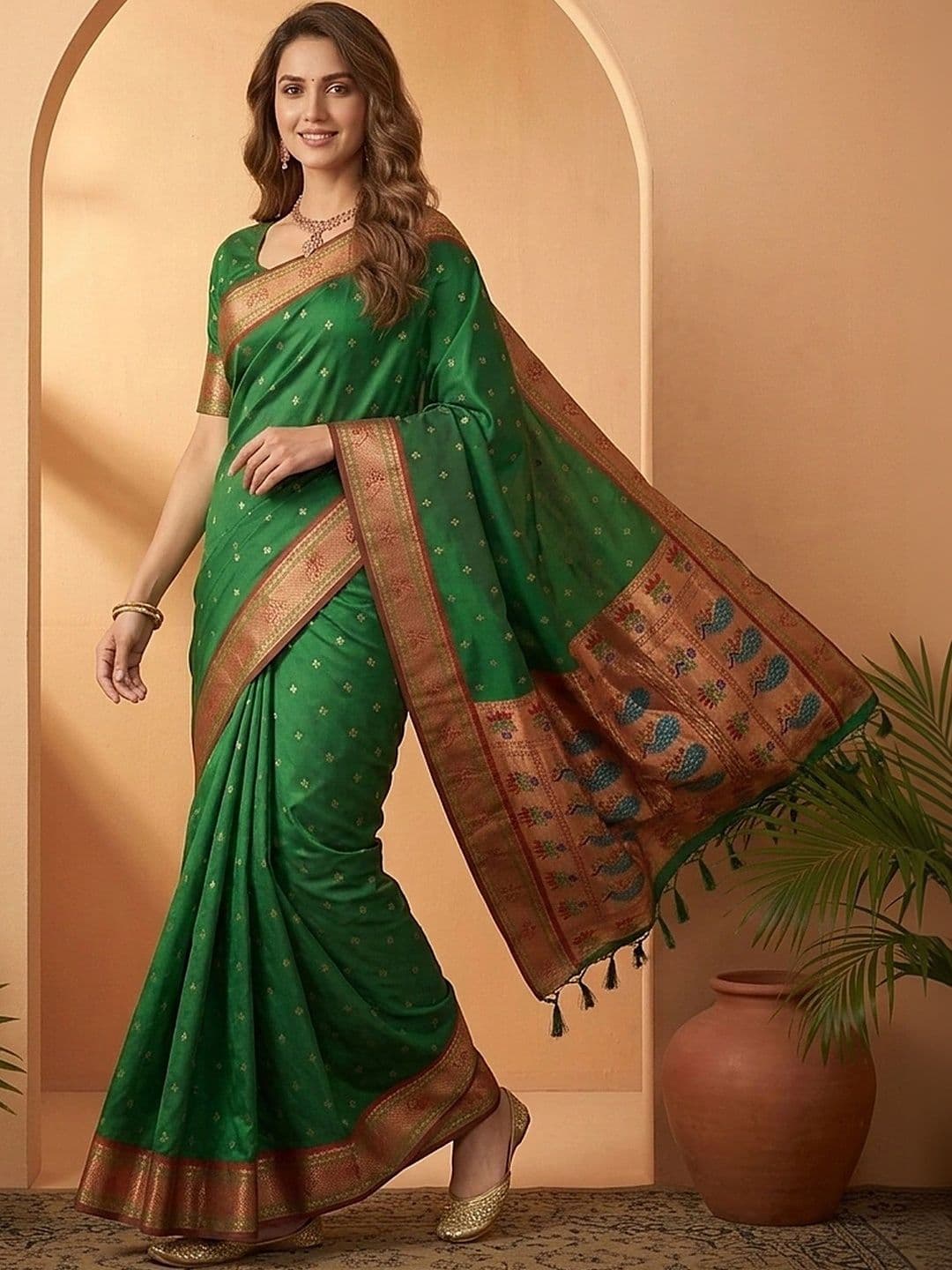 all about you Woven Design Zari Silk Blend Banarasi Saree - view 1