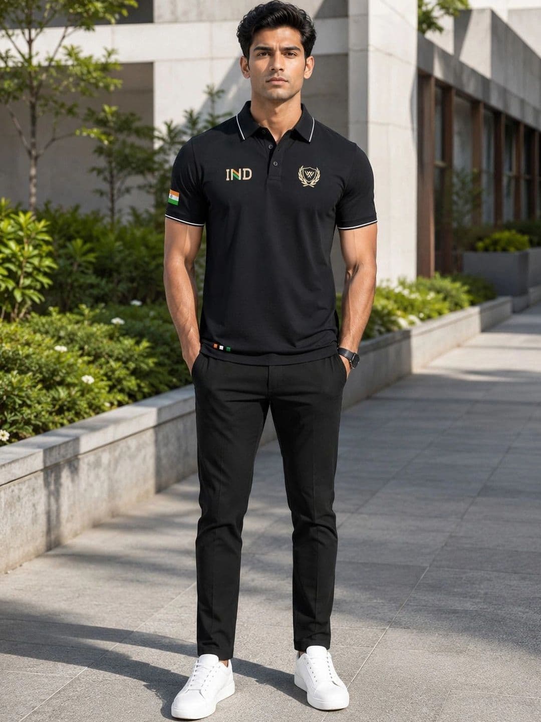 Warrior World Men Brand Logo Polo Collar T-shirt - view 1