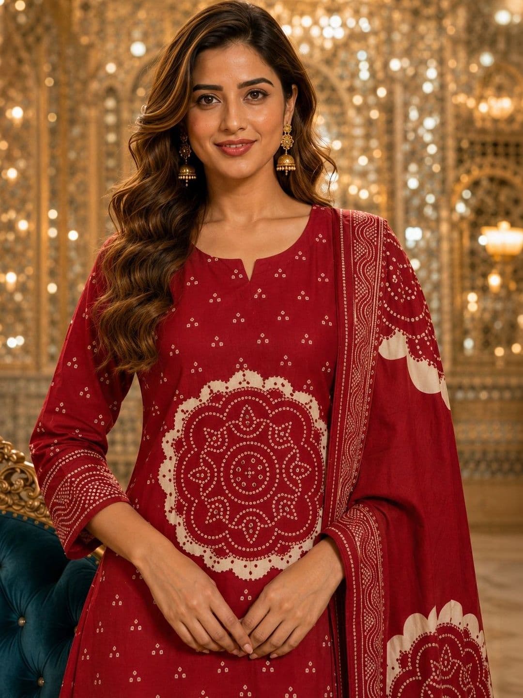Berrylicious Women Ethnic Motifs Printed Regular Pure Cotton Kurta with Palazzos & With Dupatta thumbnail 4