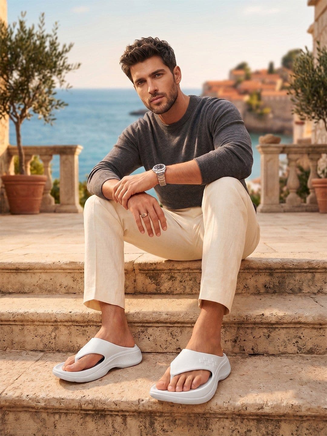 HRX by Hrithik Roshan Men Off White Thong Flip-Flops thumbnail 6