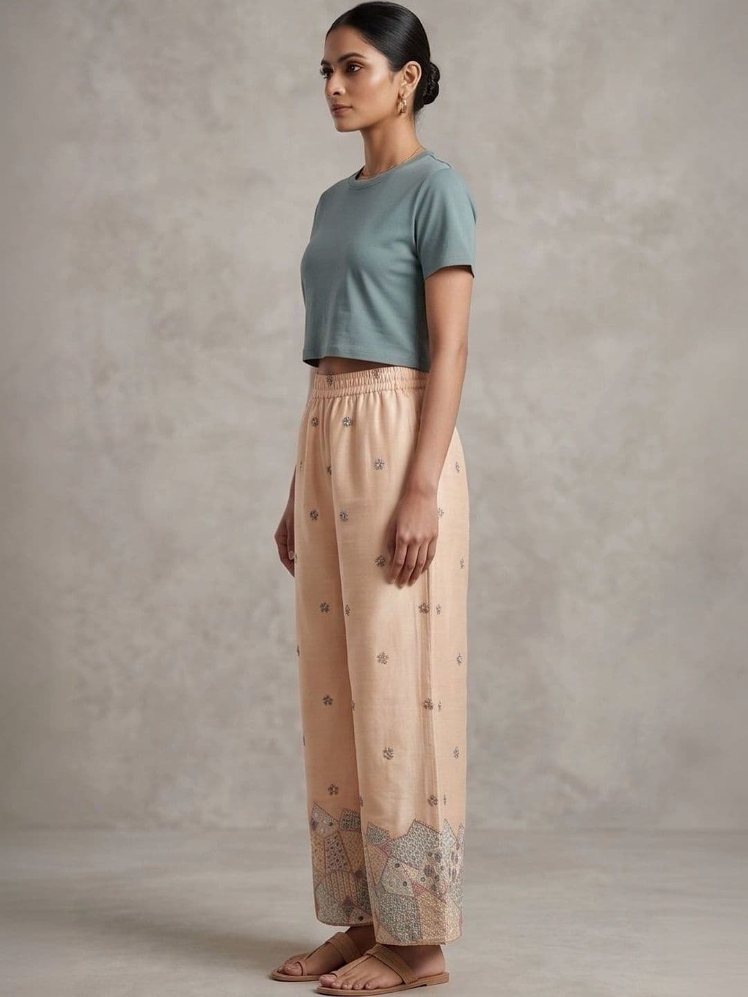 AVEE FASHION Women Ethnic Motifs Embroidered Knitted Ethnic Palazzos thumbnail 4