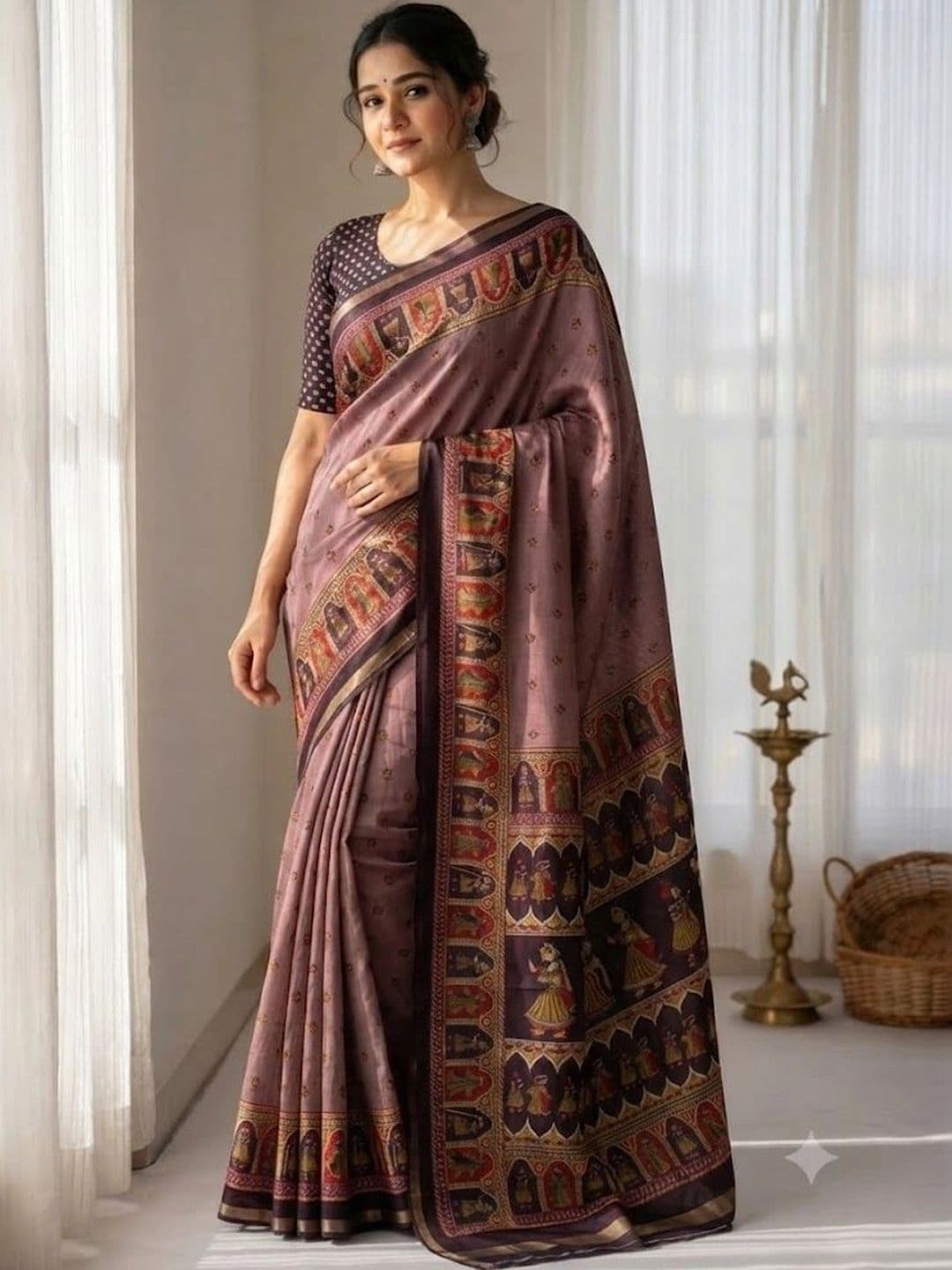 Narivesh Trends Women Traditional Figure & Floral Motif Printed Saree With Zari Border - view 1