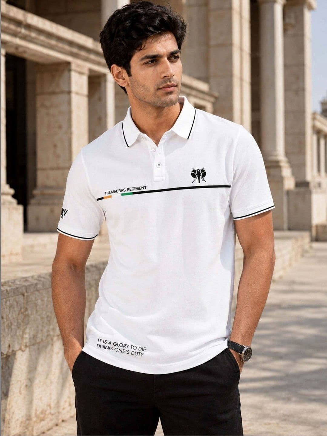Warrior World Men Typography Printed Polo Collar T-shirt thumbnail 3