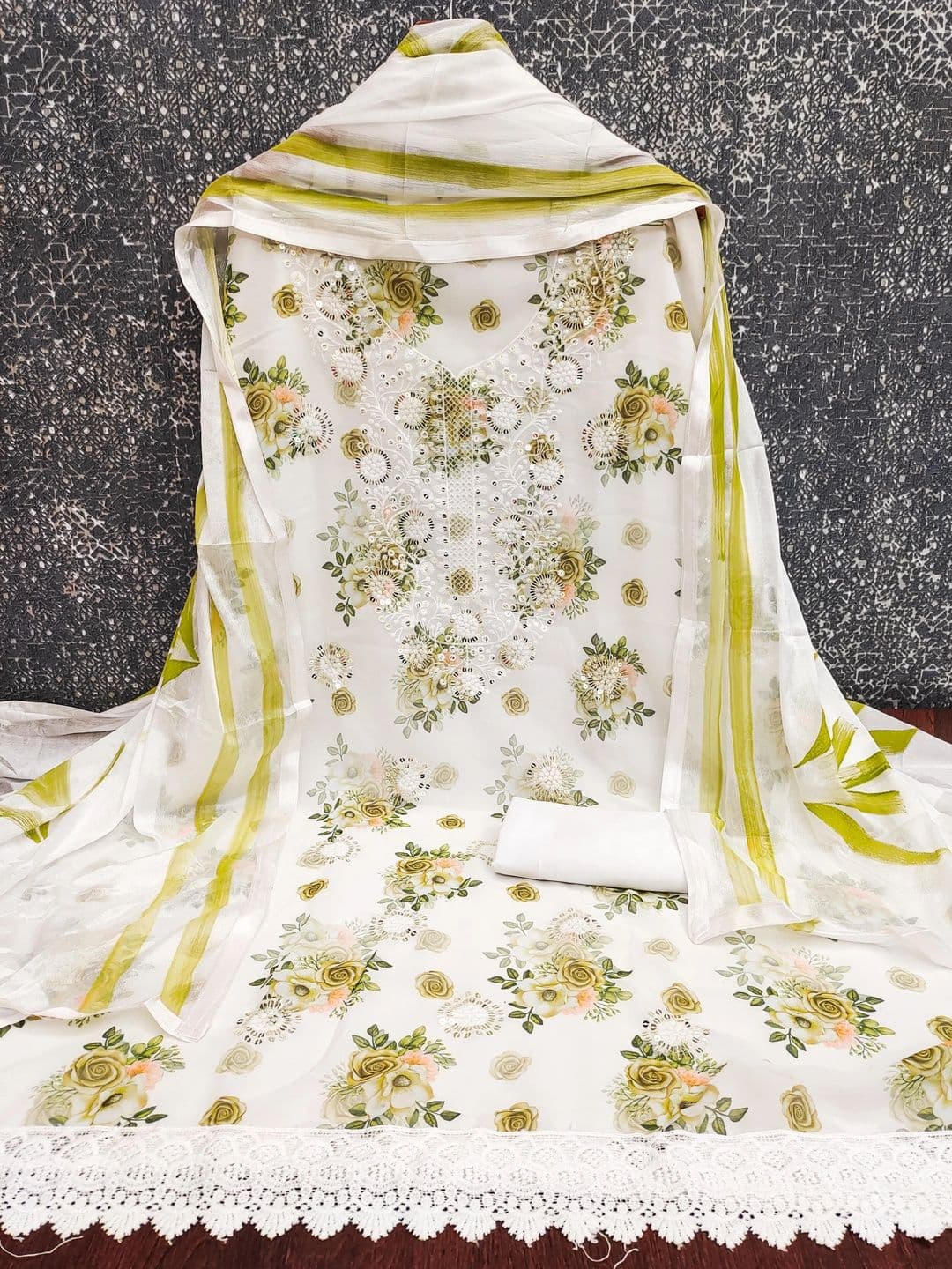 KALINI Printed Silk Georgette Semi-Stitched Dress Material thumbnail 3