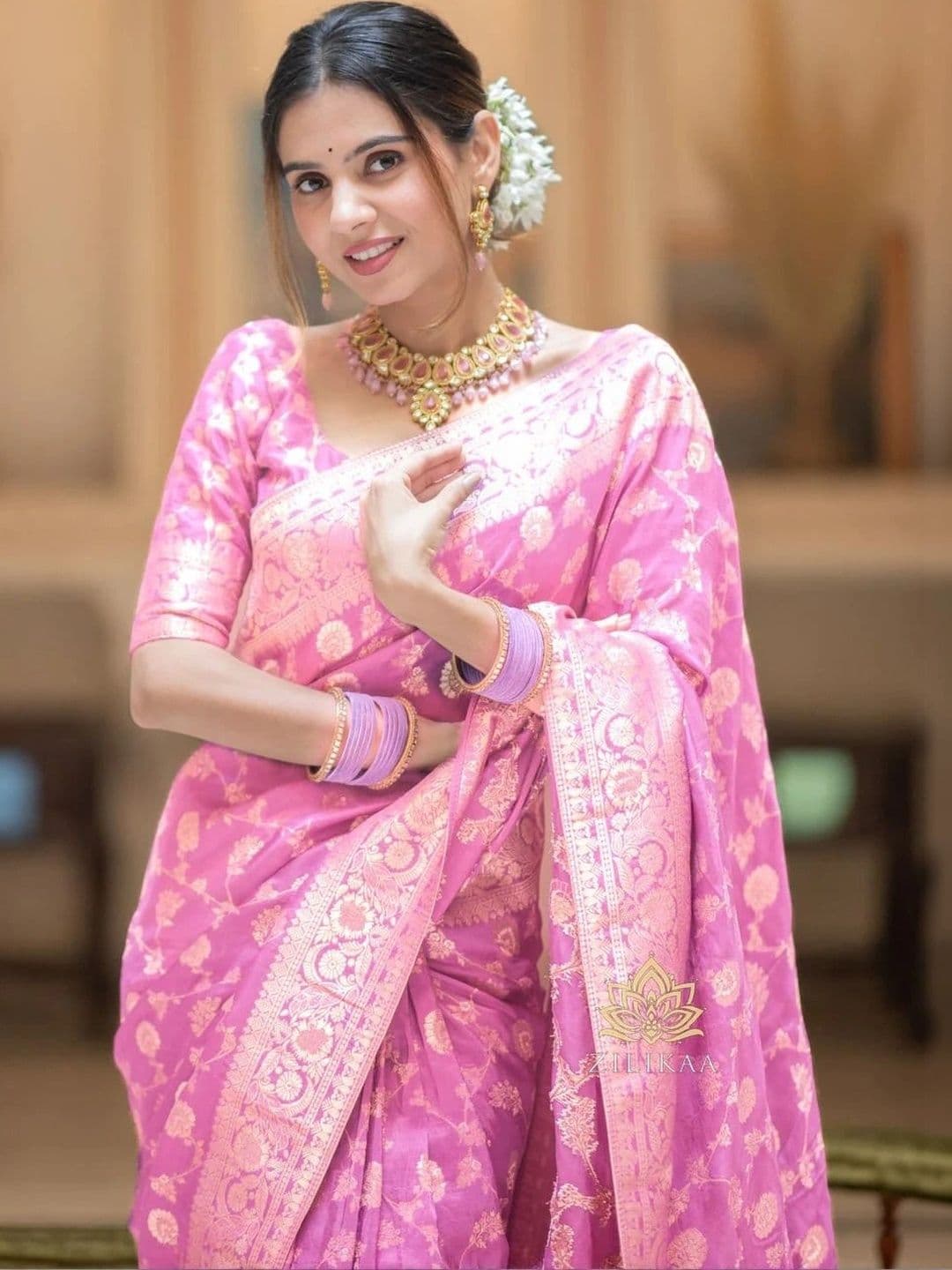 revika Woven Design Zari Art Silk Designer Kanjeevaram Saree thumbnail 6