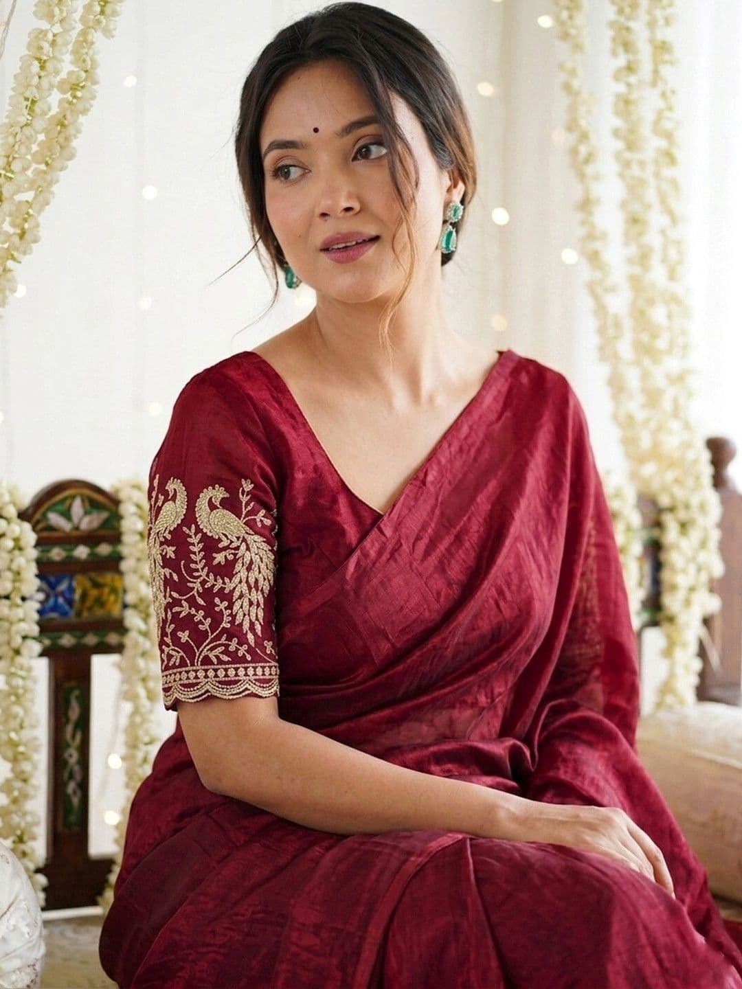 Satrani Embroidered Tissue Saree thumbnail 2