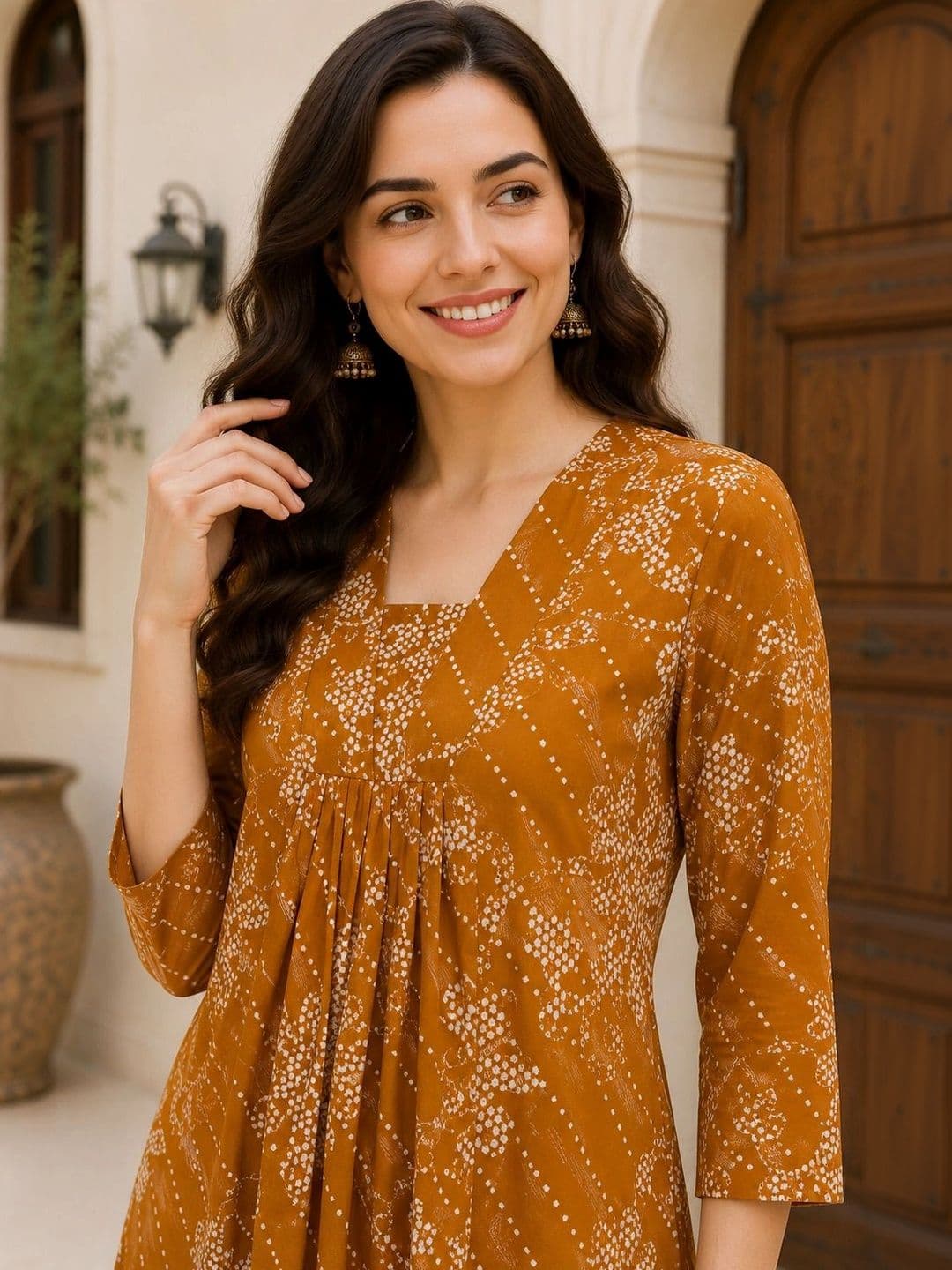 EVANORA Women Ethnic Motifs Printed Empire Kurta with Palazzos thumbnail 3