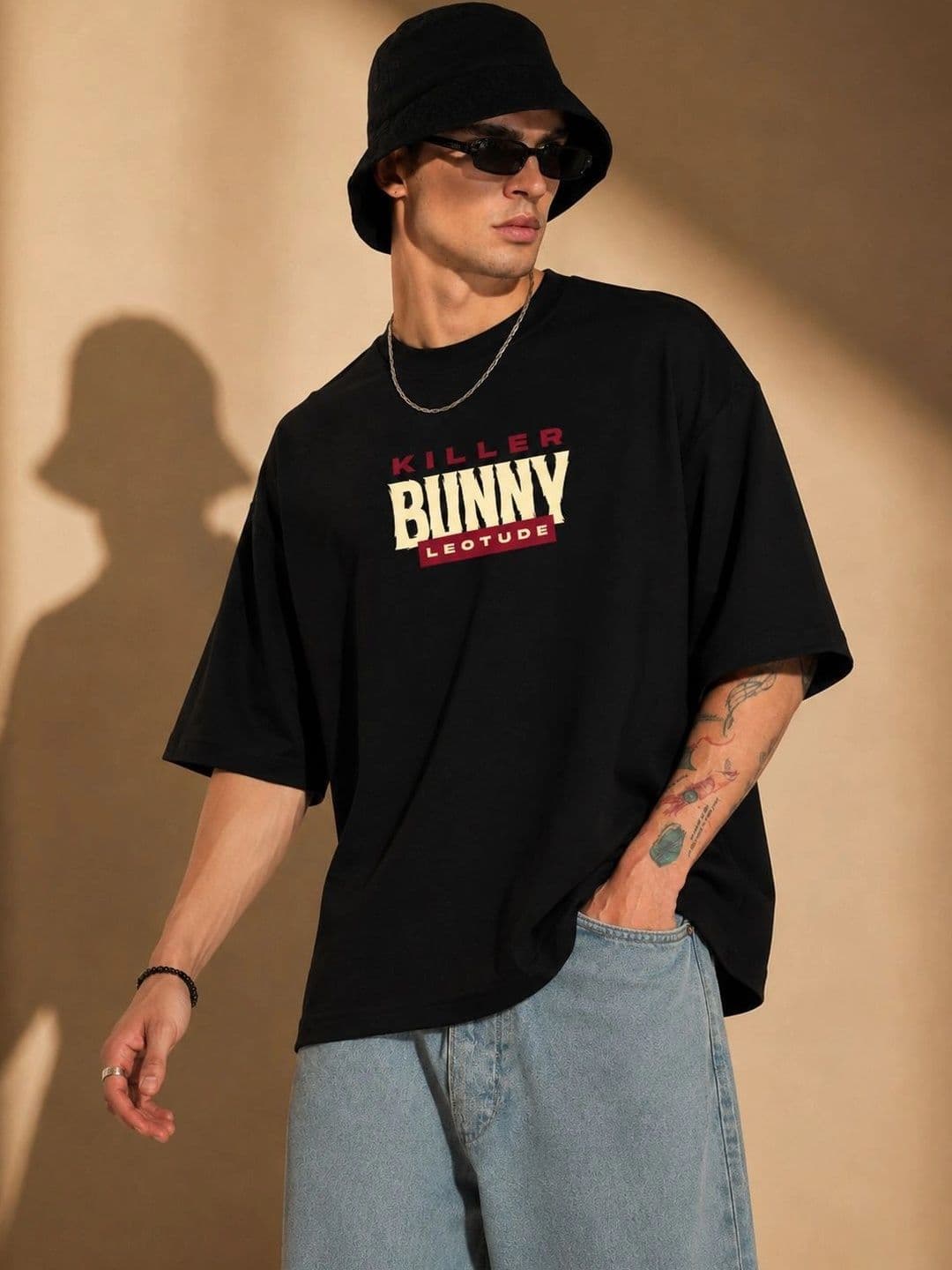 Leotude Men Printed Drop-Shoulder Sleeves T-shirt thumbnail 2