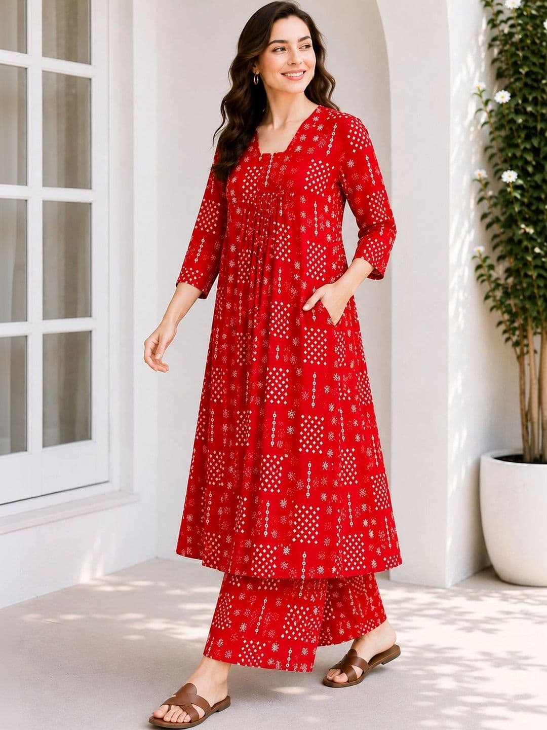 EVANORA Women Printed Regular Kurta with Palazzos thumbnail 2