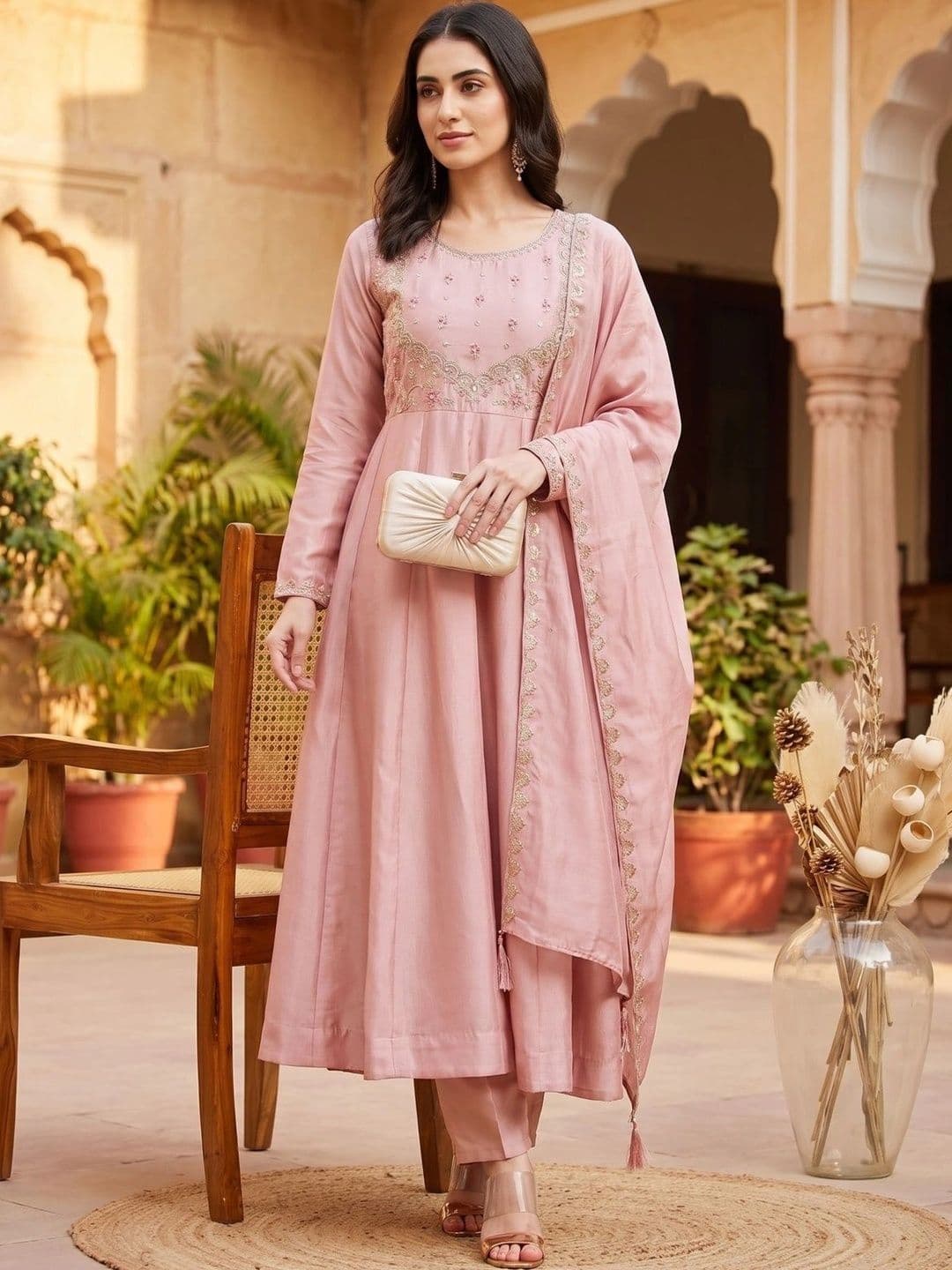 KALINI Women Ethnic Motifs Embroidered Empire Kurta with Trousers & With Dupatta - view 1