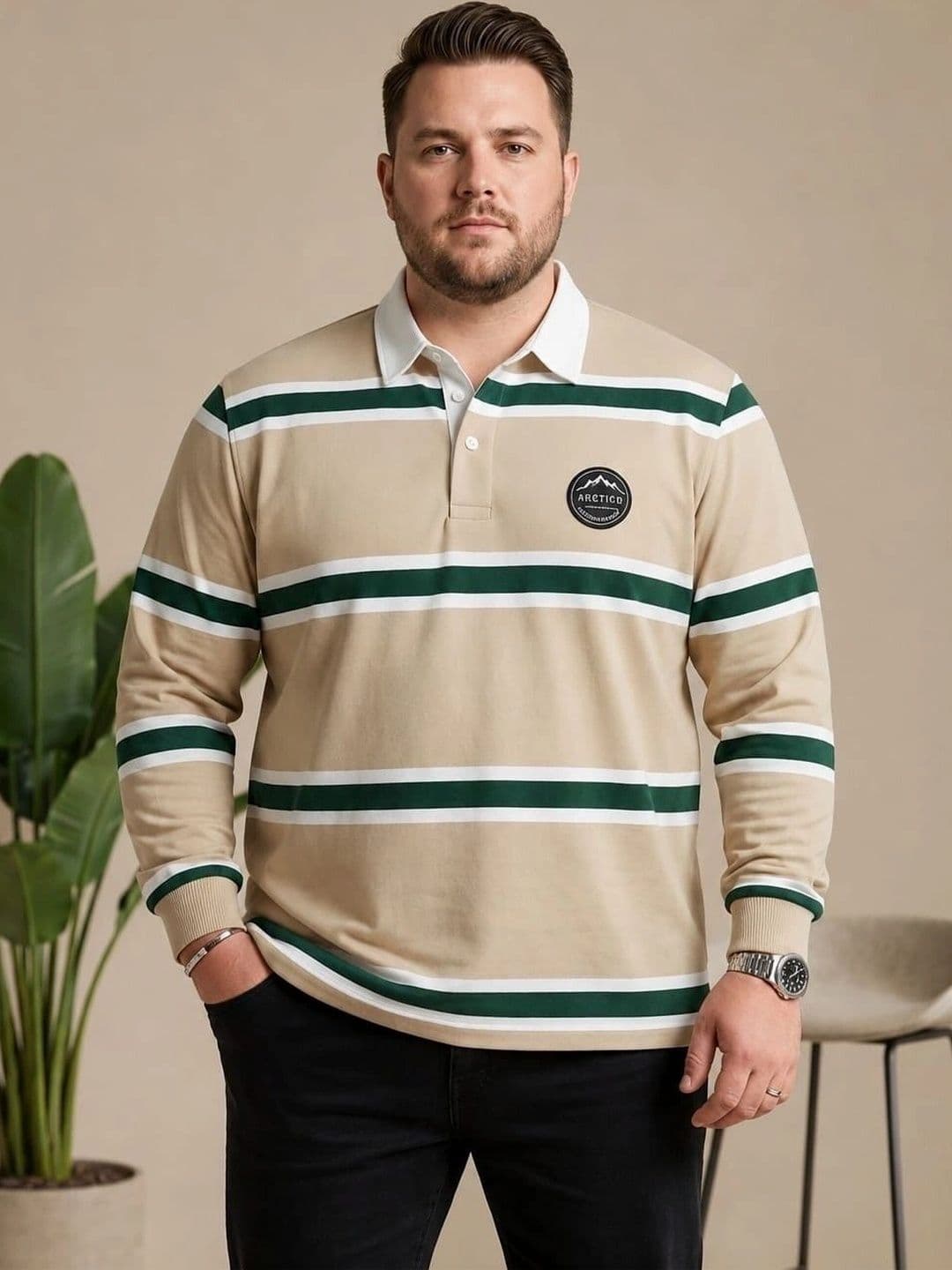 AUSTIVO Men Striped Polo Collar T-shirt - view 1