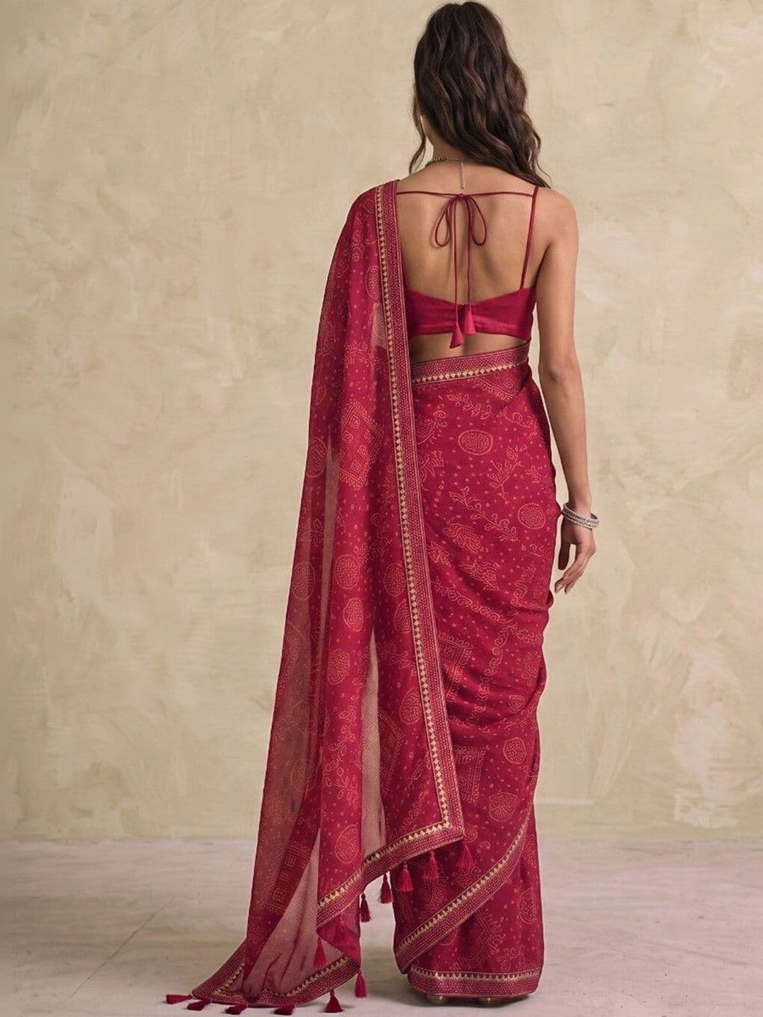 SAARA Bandhani Pure Georgette Saree thumbnail 2