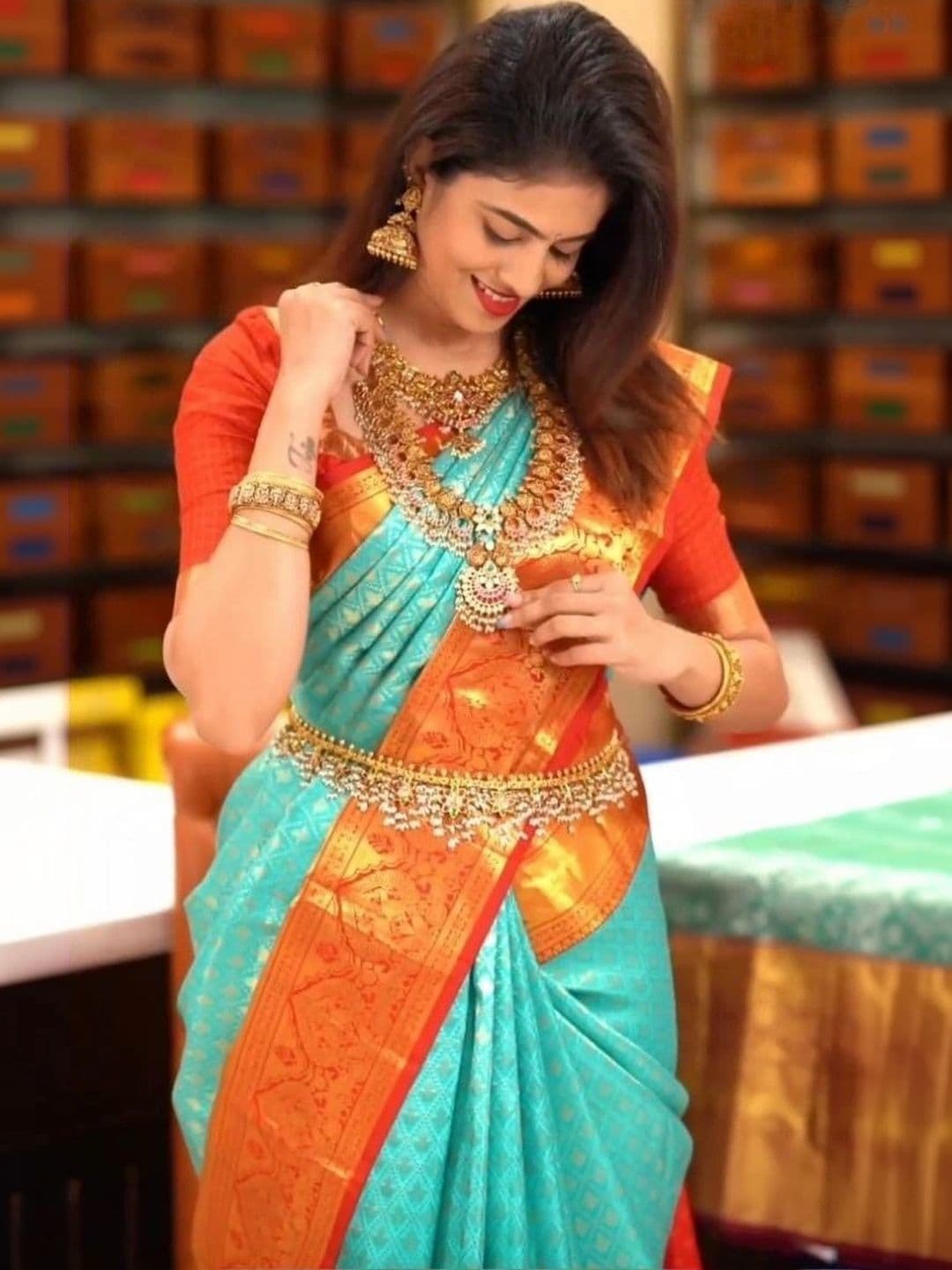 revika Woven Design Zari Art Silk Designer Kanjeevaram Saree thumbnail 5