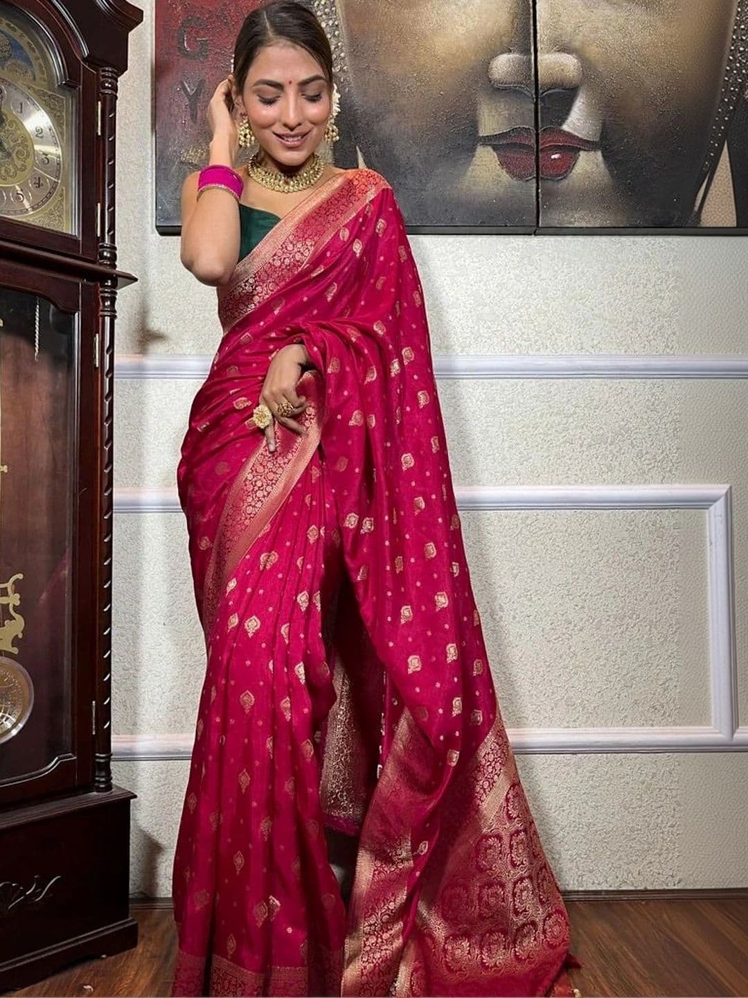 revika Woven Design Zari Art Silk Designer Kanjeevaram Saree thumbnail 4