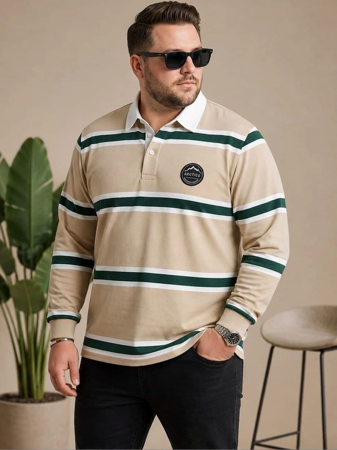 AUSTIVO Men Striped Polo Collar T-shirt thumbnail 6