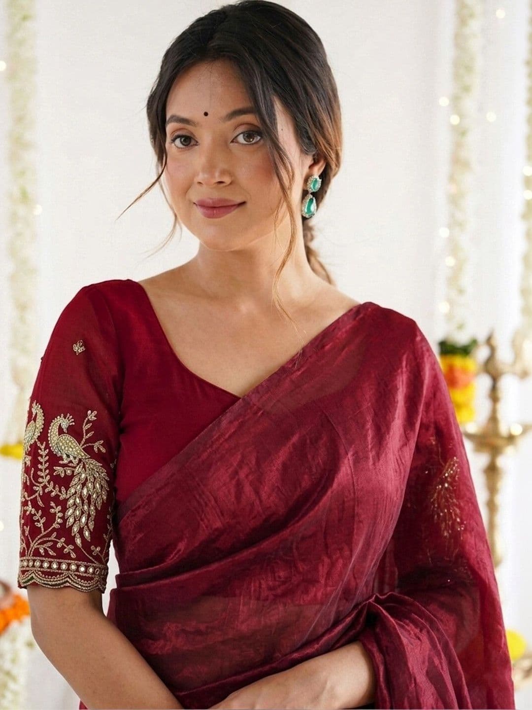 Satrani Embroidered Tissue Saree thumbnail 3