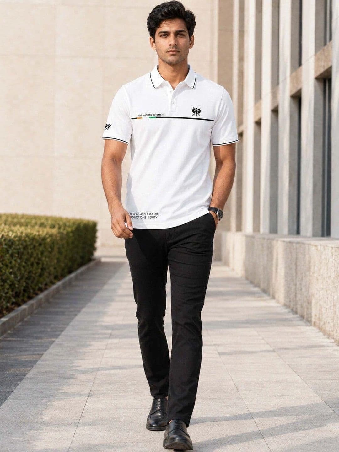 Warrior World Men Typography Printed Polo Collar T-shirt thumbnail 4