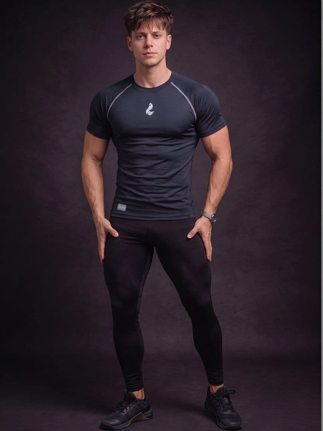 KLOUE Men Brand Logo Compression T-shirt thumbnail 3