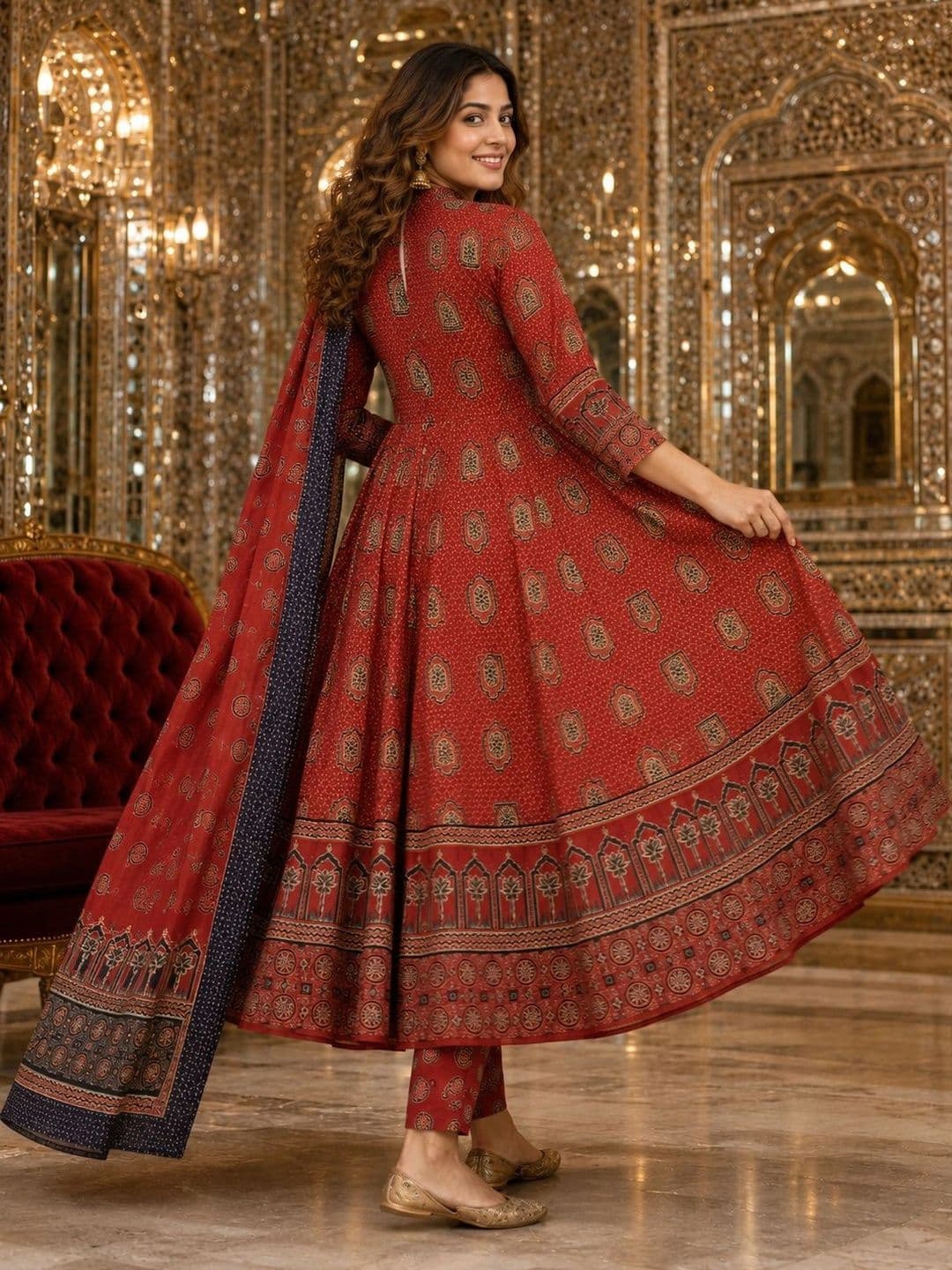 Berrylicious Women Ethnic Motifs Printed Angrakha Pure Cotton Kurta with Trousers & With Dupatta thumbnail 4