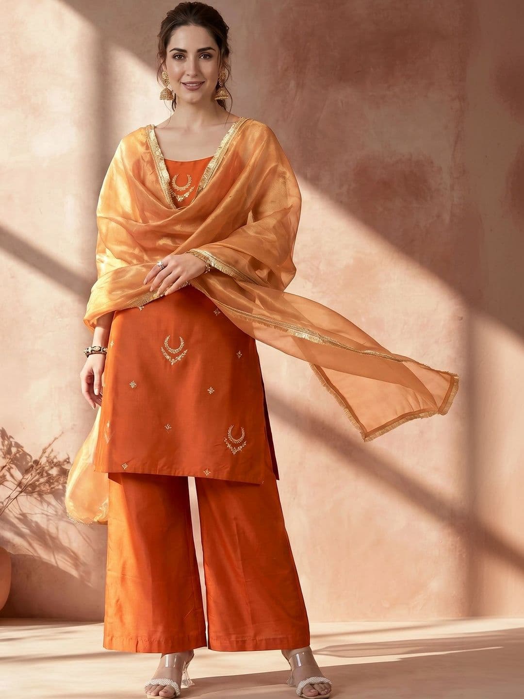 AVANSHEE Women Ethnic Motifs Embroidered Regular Thread Work Kurta with Palazzos & With Dupatta thumbnail 6
