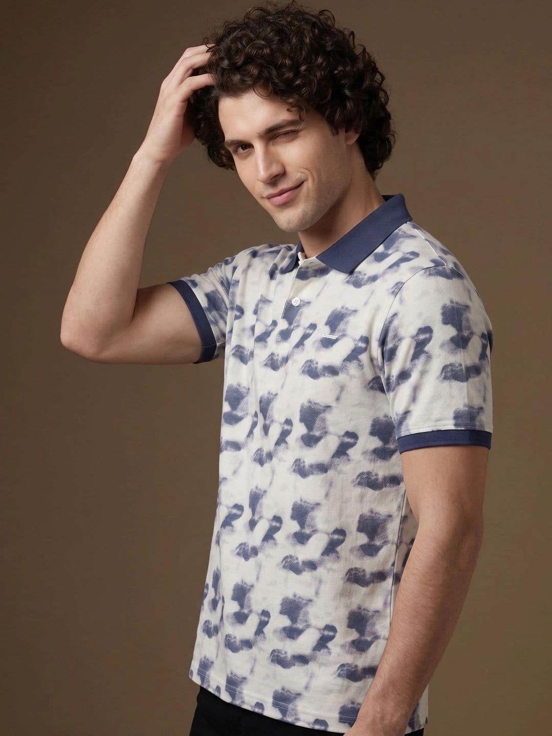 Roadster Men Printed Polo Collar T-shirt thumbnail 2
