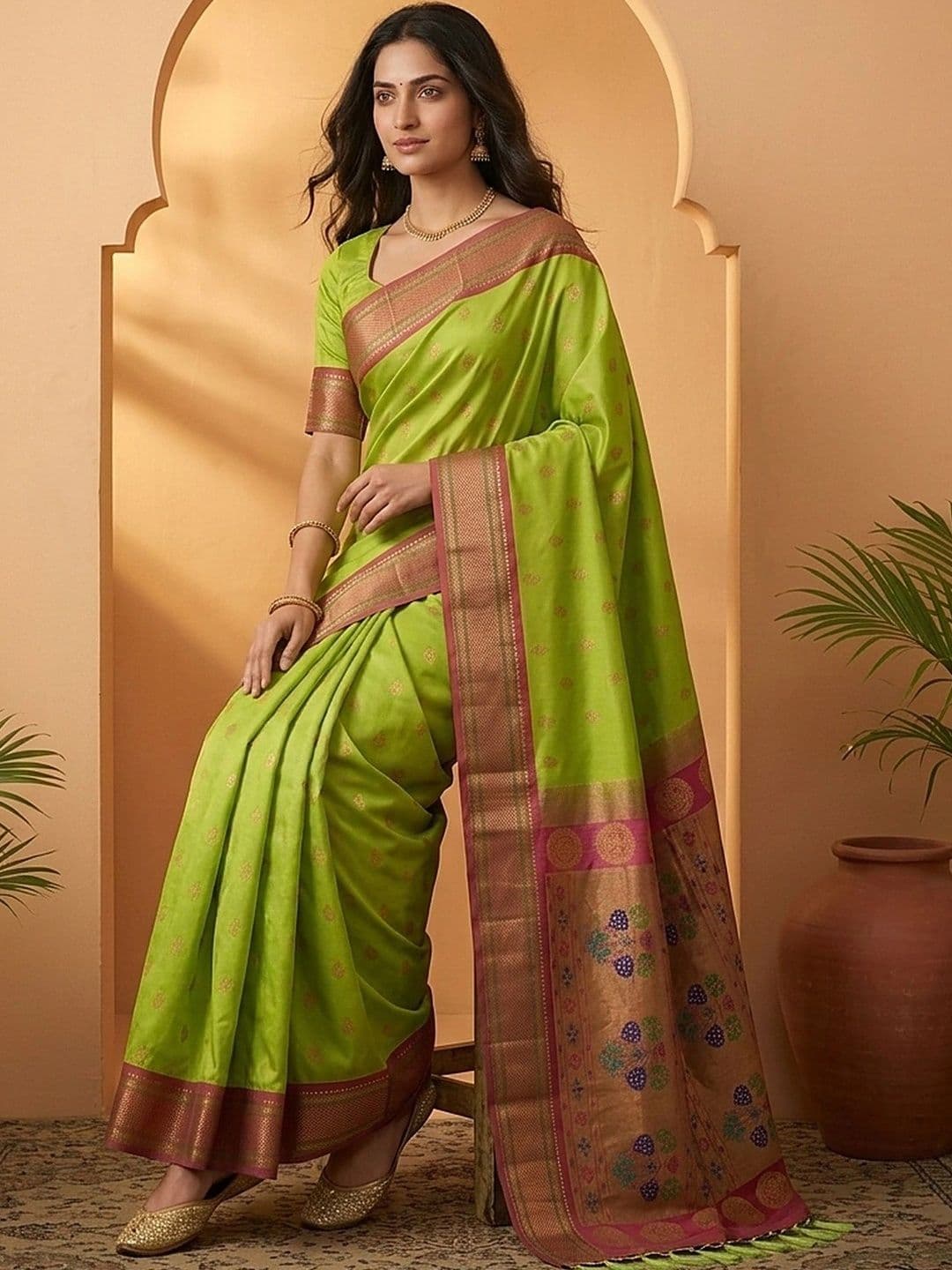 all about you Woven Design Zari Silk Blend Banarasi Saree thumbnail 4