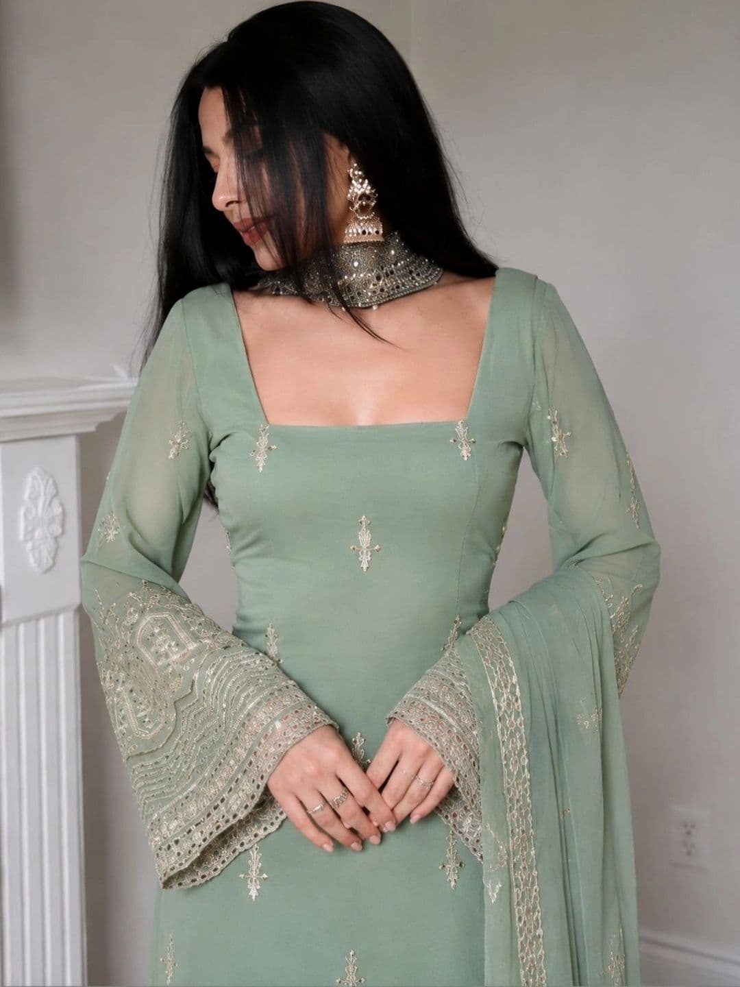 TWINS LADY Women Ethnic Motifs Embroidered Regular Kurta with Trousers & With Dupatta thumbnail 5