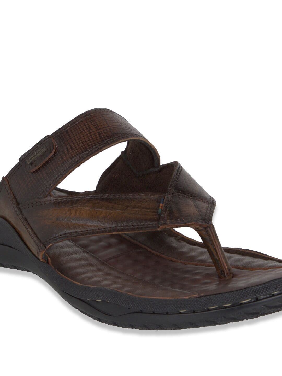 Buckaroo Men Brown & Black Leather Comfort Sandals thumbnail 2