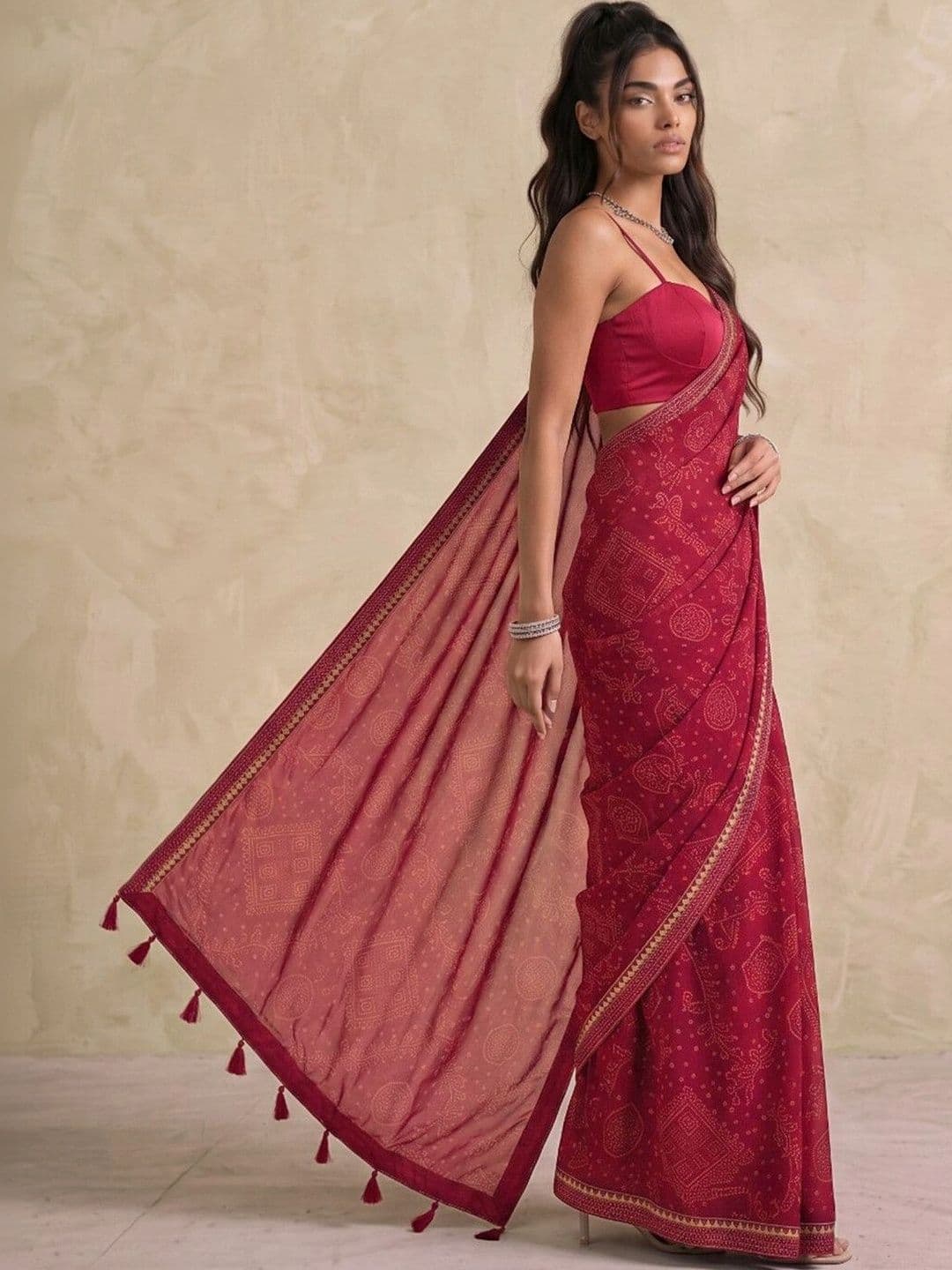 SAARA Bandhani Pure Georgette Saree thumbnail 7