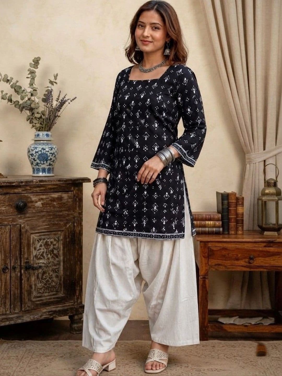 Sangria Women Printed Regular Pure Cotton Kurti with Farsi Salwar - view 1