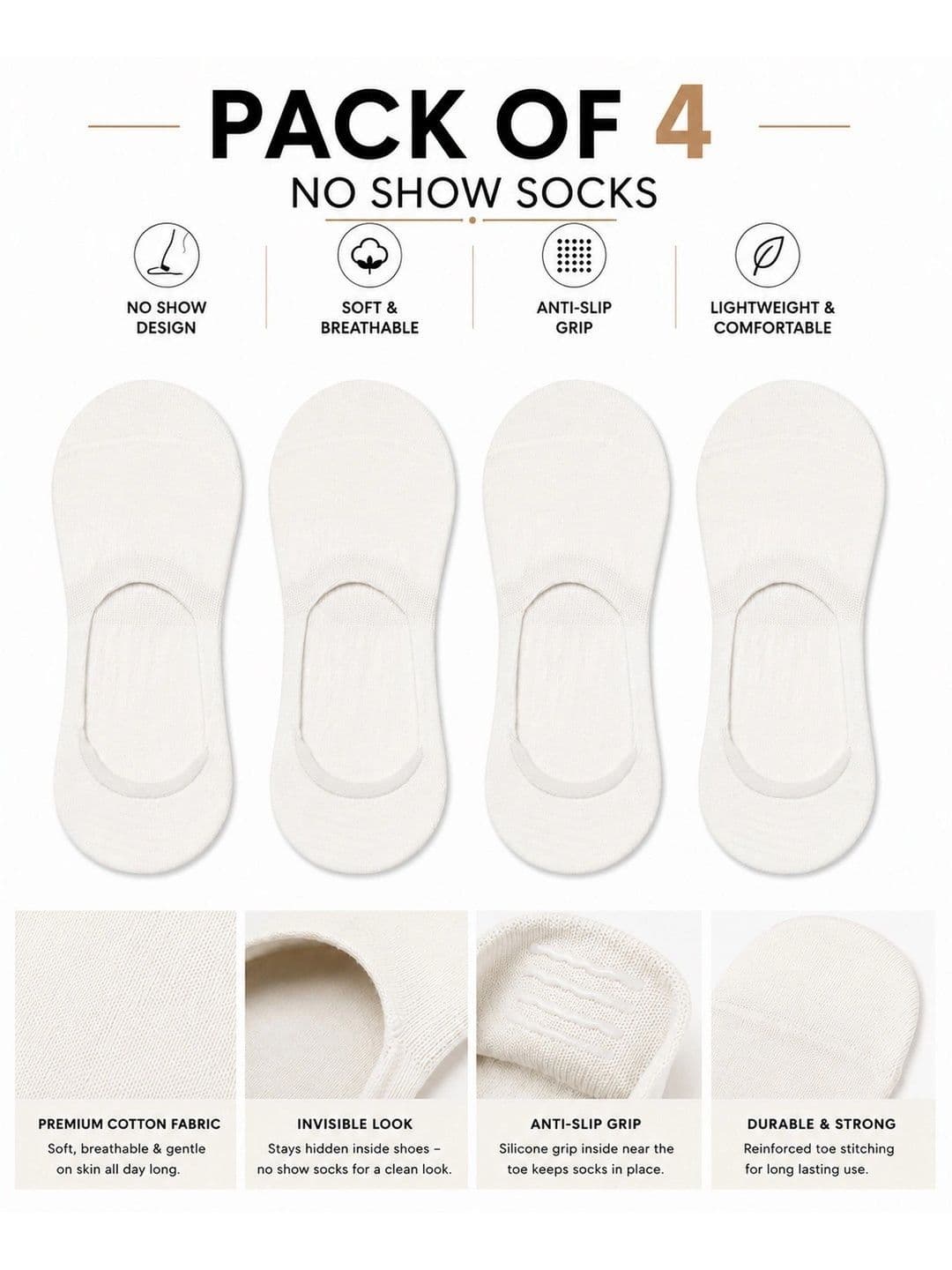 SHOPCASH Men Pack of 4 Cotton Assorted Shoe Liners Socks - view 1