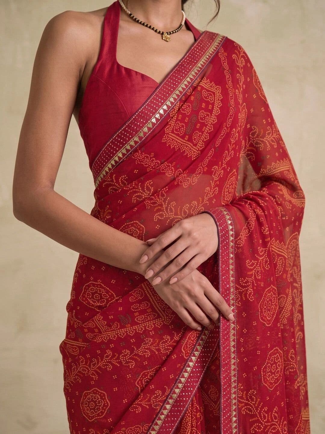 SAARA Bandhani Pure Georgette Saree thumbnail 3