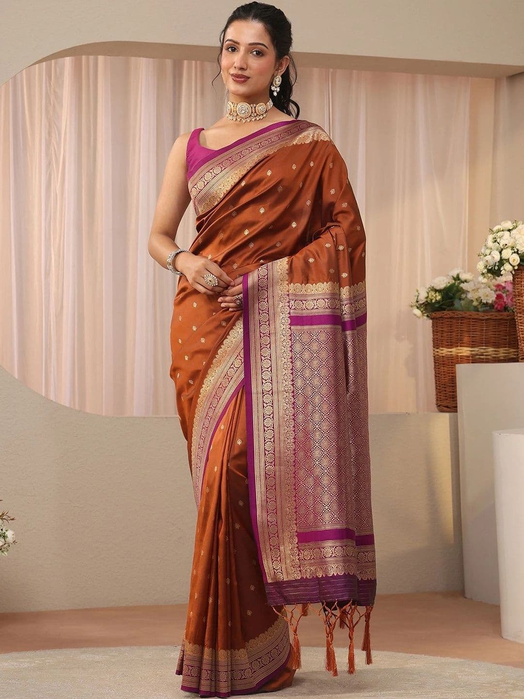 Libas Woven Design Zari Silk Blend Saree - view 1