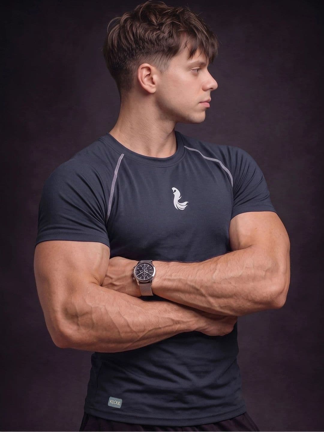 KLOUE Men Brand Logo Compression T-shirt thumbnail 5
